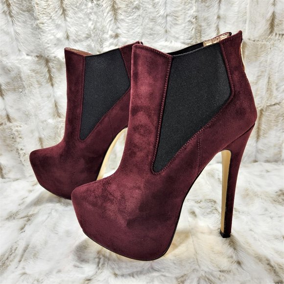 Luichiny Sexy Burgundy Wine 6" High Heels Platform Ankle Boots - Picture 2 of 8